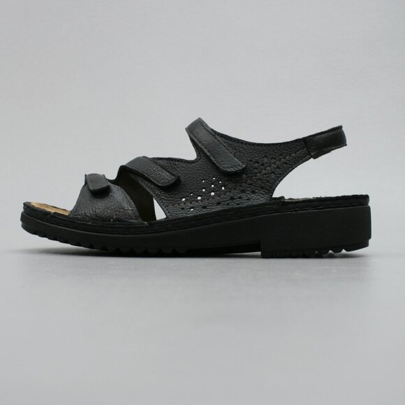 NAOT 41 Ladies 10 Hook Loop 3-Strap Black Slingback Open-toe Shoes Flats Sandals - Picture 2 of 12